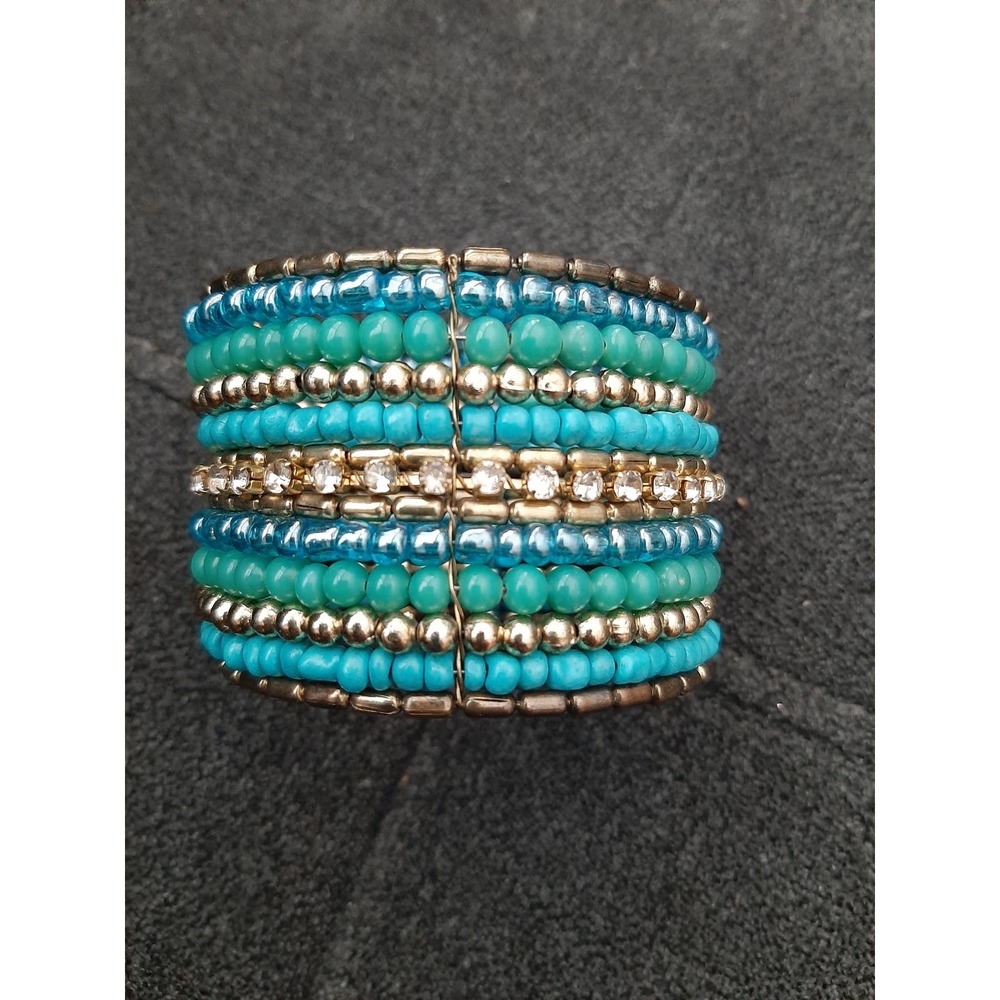 Vintage beaded turquoise and gold wrap around bracelet
